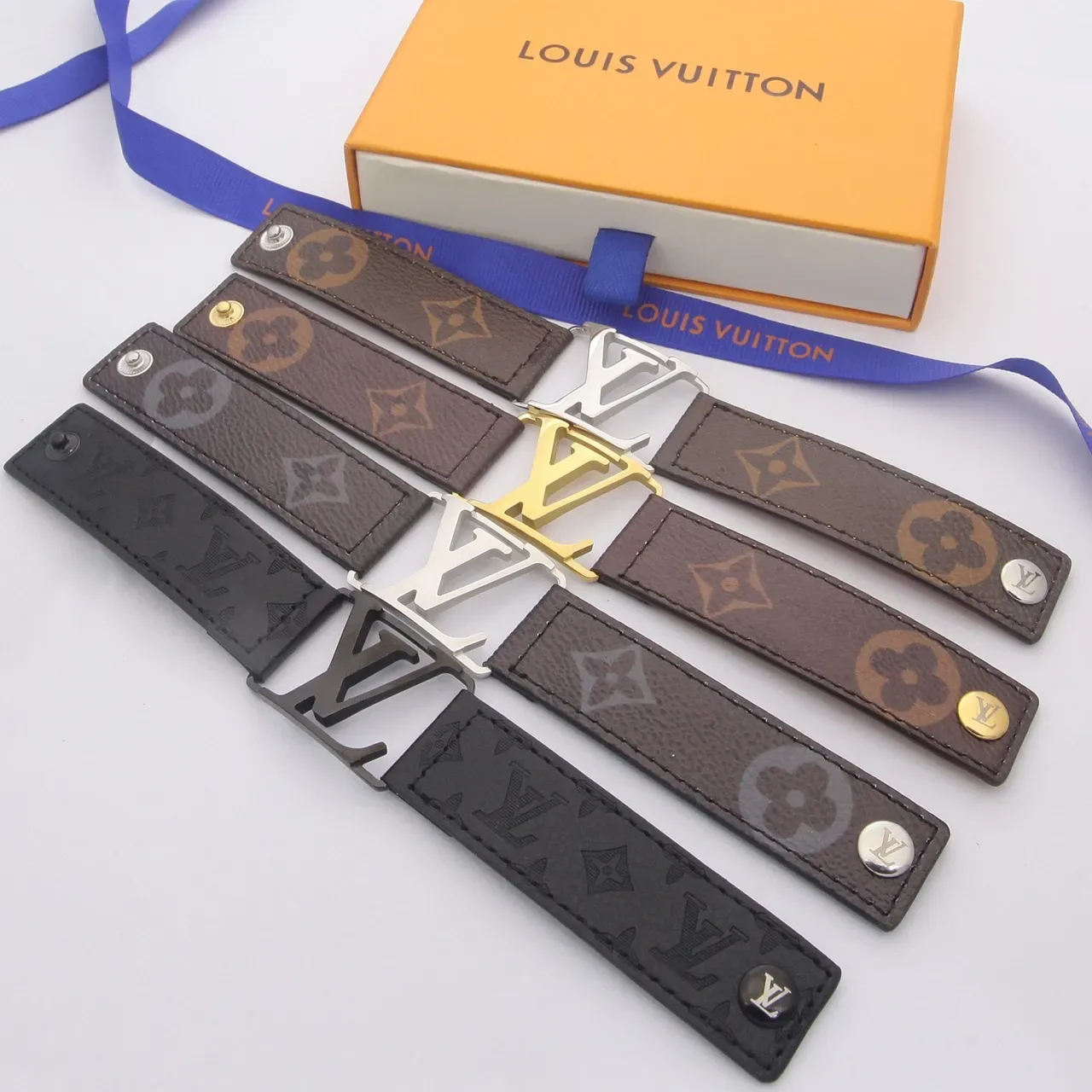 Louis Vuitton LV Initiales Brown Monogram Canvas and Tan Leather Bracelet 7