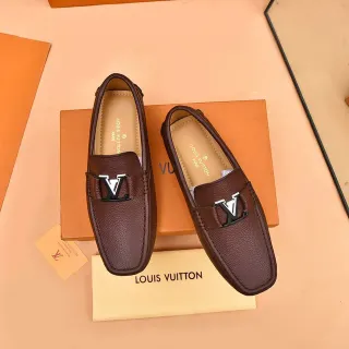 Louis Vuitton LV 乐福鞋 棕色 黑色 压纹皮革 金属扣带 乐福鞋