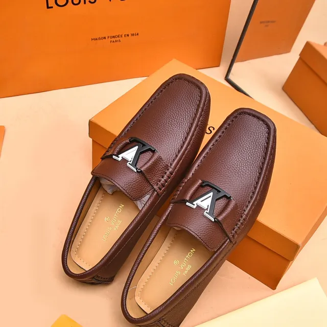 Louis Vuitton LV Loafer Brown Black Pebbled Leather Metal Buckle Strap Loafer 3