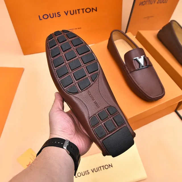 Louis Vuitton LV Loafer Brown Black Pebbled Leather Metal Buckle Strap Loafer 4