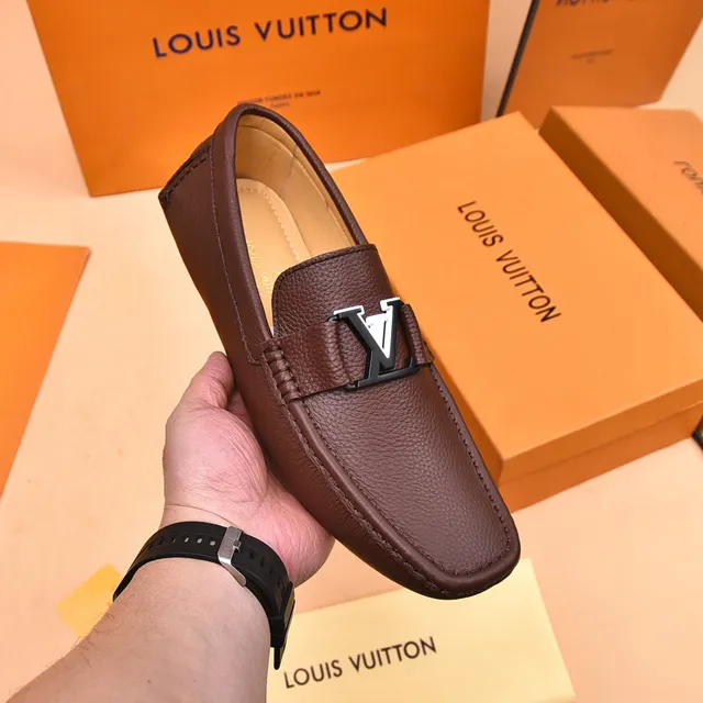 Louis Vuitton LV Loafer Brown Black Pebbled Leather Metal Buckle Strap Loafer 6