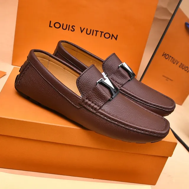 Louis Vuitton LV Loafer Brown Black Pebbled Leather Metal Buckle Strap Loafer 8