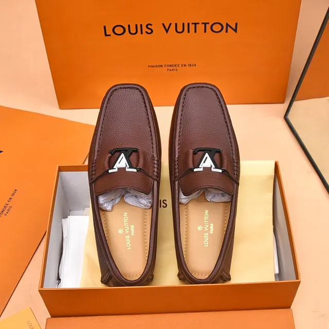 Louis Vuitton LV Loafer Brown Black Pebbled Leather Metal Buckle Strap Loafer 9