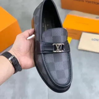 Louis Vuitton LV लोफर Damier Graphite Canvas काला चमड़े का फीता