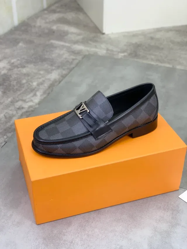 Louis Vuitton LV Loafer Damier Graphite Canvas Black Leather Strap Loafer 4