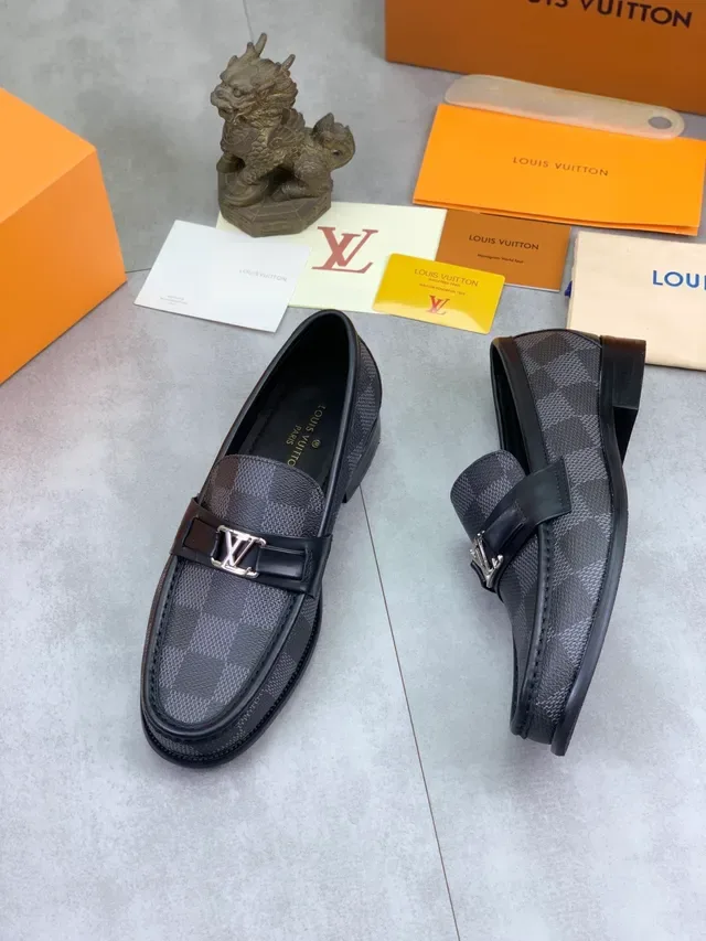 Louis Vuitton LV Loafer Damier Graphite Canvas Black Leather Strap Loafer 5