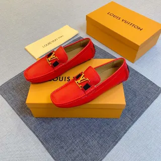 Louis Vuitton LV Mocassins de Couro Pebbled Vermelho