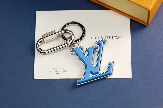 Louis Vuitton LV Logo Blue Gold Enamel-Coated Monogram Metal Carabiner Clip Bracelet 6