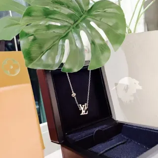 Louis Vuitton LV Monogram Pendant Silver Chain Necklace
