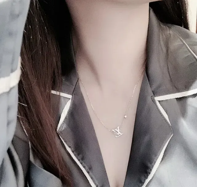 Louis Vuitton LV Monogram Pendant Silver Chain Necklace 3
