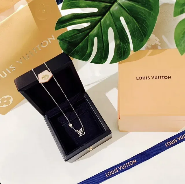 Louis Vuitton LV Monogram Pendant Silver Chain Necklace 4