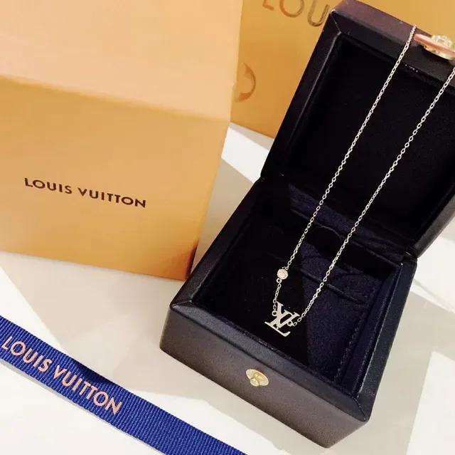 Louis Vuitton LV Monogram Pendant Silver Chain Necklace 5