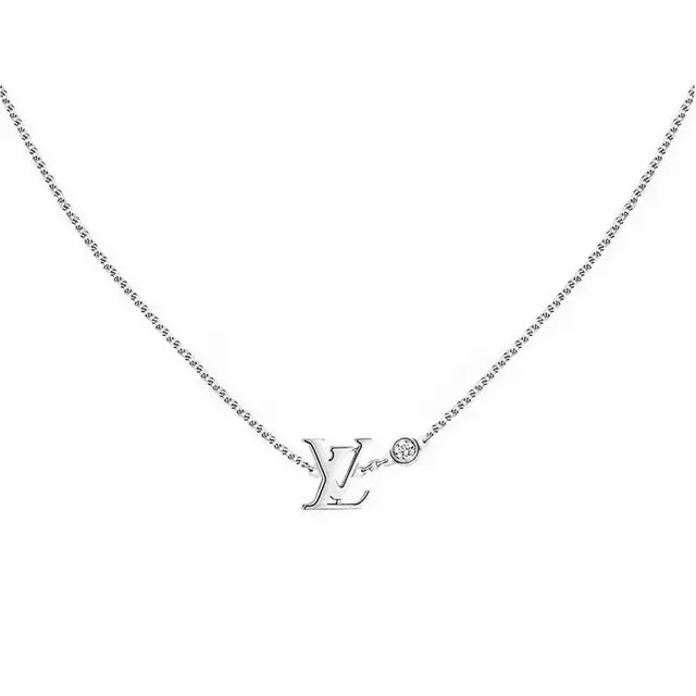 Louis Vuitton LV Monogram Pendant Silver Chain Necklace 8