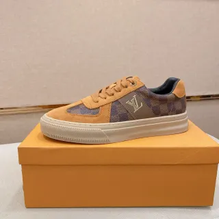 Louis Vuitton LV Trainer Beige Brown Low-Top Suede And Canvas Panelled Lifestyle Sneakers