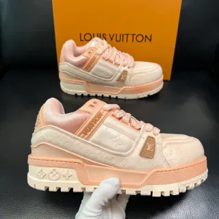 Louis Vuitton LV Trainer Beige Pink Monogram-Embossed Leather Layered Chunky Sole Lifestyle Sneakers