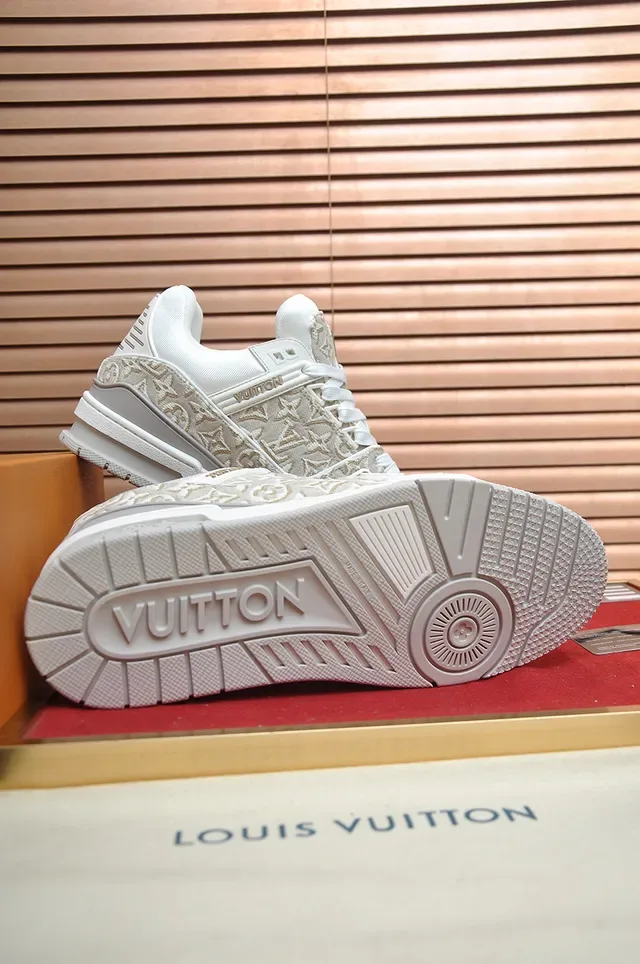 Louis Vuitton LV Trainer Beige White Monogram Jacquard Upper Chunky Sculpted Sole Lifestyle Sneakers 3