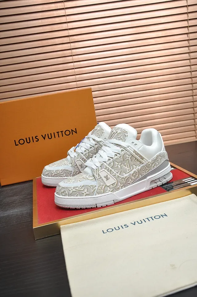 Louis Vuitton LV Trainer Beige White Monogram Jacquard Upper Chunky Sculpted Sole Lifestyle Sneakers 4