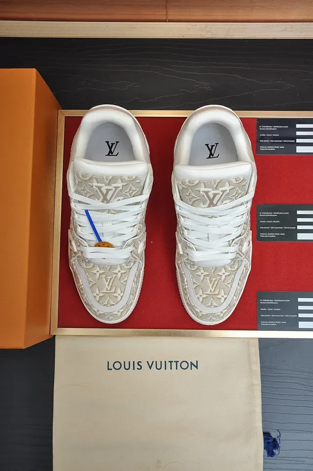 Louis Vuitton LV Trainer Beige White Monogram Jacquard Upper Chunky Sculpted Sole Lifestyle Sneakers 5