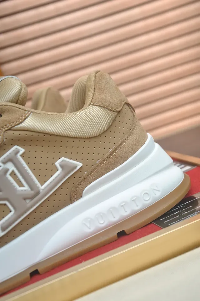 Louis Vuitton LV Trainer Beige White Perforated Suede Upper Monogram Overlay Lifestyle Sneakers 2
