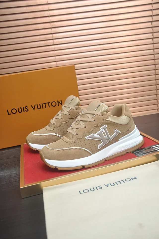 Louis Vuitton LV Trainer Beige White Perforated Suede Upper Monogram Overlay Lifestyle Sneakers 4