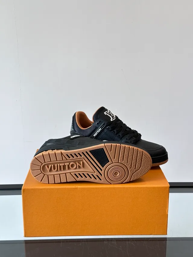 Louis Vuitton LV Trainer Black Beige Structured Cage Overlay Monogrammed Leather Panels Lifestyle Sneakers 2