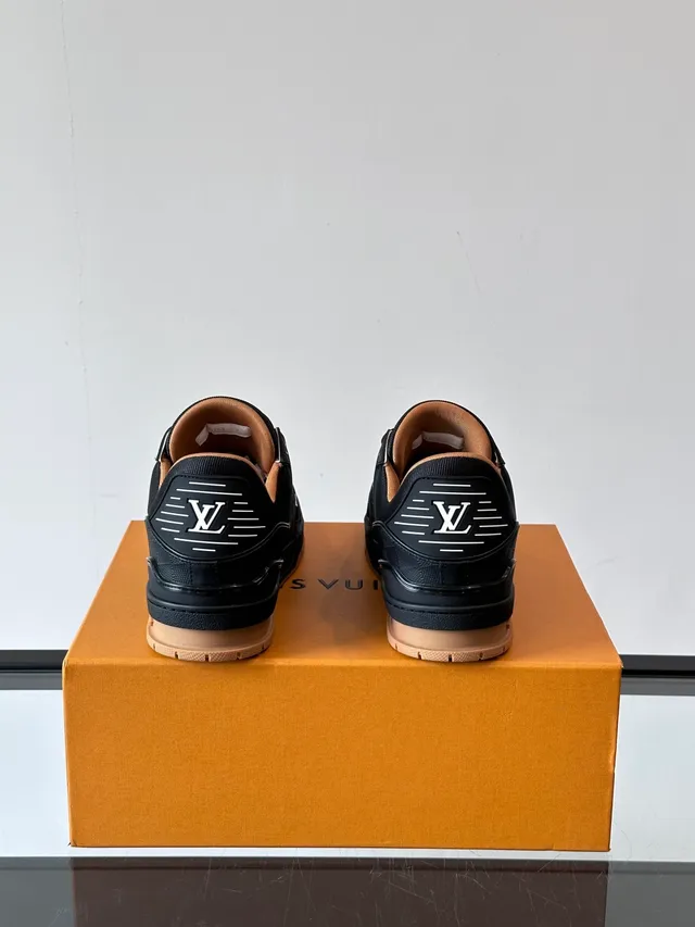 Louis Vuitton LV Trainer Black Beige Structured Cage Overlay Monogrammed Leather Panels Lifestyle Sneakers 3