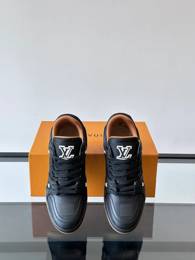 Louis Vuitton LV Trainer Black Beige Structured Cage Overlay Monogrammed Leather Panels Lifestyle Sneakers 4