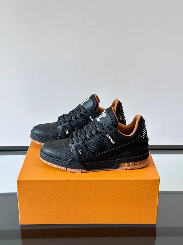 Louis Vuitton LV Trainer Black Beige Structured Cage Overlay Monogrammed Leather Panels Lifestyle Sneakers 5