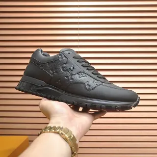Louis Vuitton LV Trainer Black Embossed Monogram Leather Padded Collar Lifestyle Sneakers