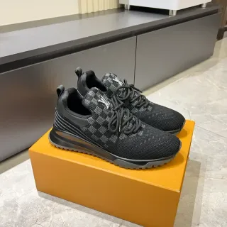 Louis Vuitton LV Trainer Black Gray Knit Upper Monogrammed Tongue Lifestyle Sneakers