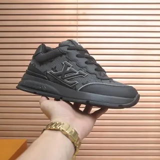 Louis Vuitton LV Trainer Black Gray Monogrammed Canvas Upper Stitched Logo Lifestyle Sneakers