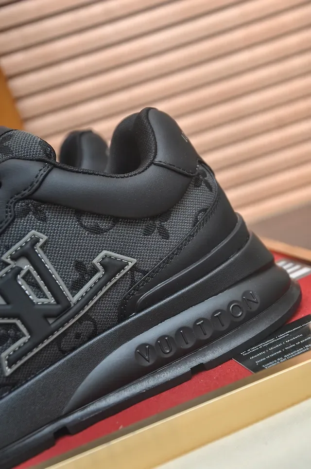 Louis Vuitton LV Trainer Black Gray Monogrammed Canvas Upper Stitched Logo Lifestyle Sneakers 2