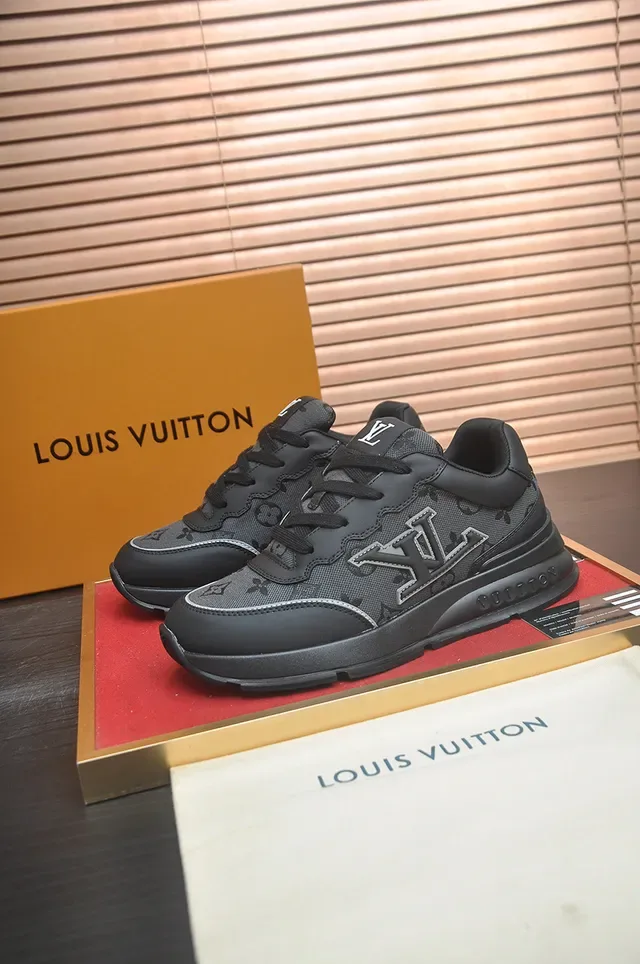 Louis Vuitton LV Trainer Black Gray Monogrammed Canvas Upper Stitched Logo Lifestyle Sneakers 4