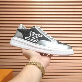 Louis Vuitton LV Trainer Black Silver Low-Top Mesh And Metallic Panel Lifestyle Sneakers