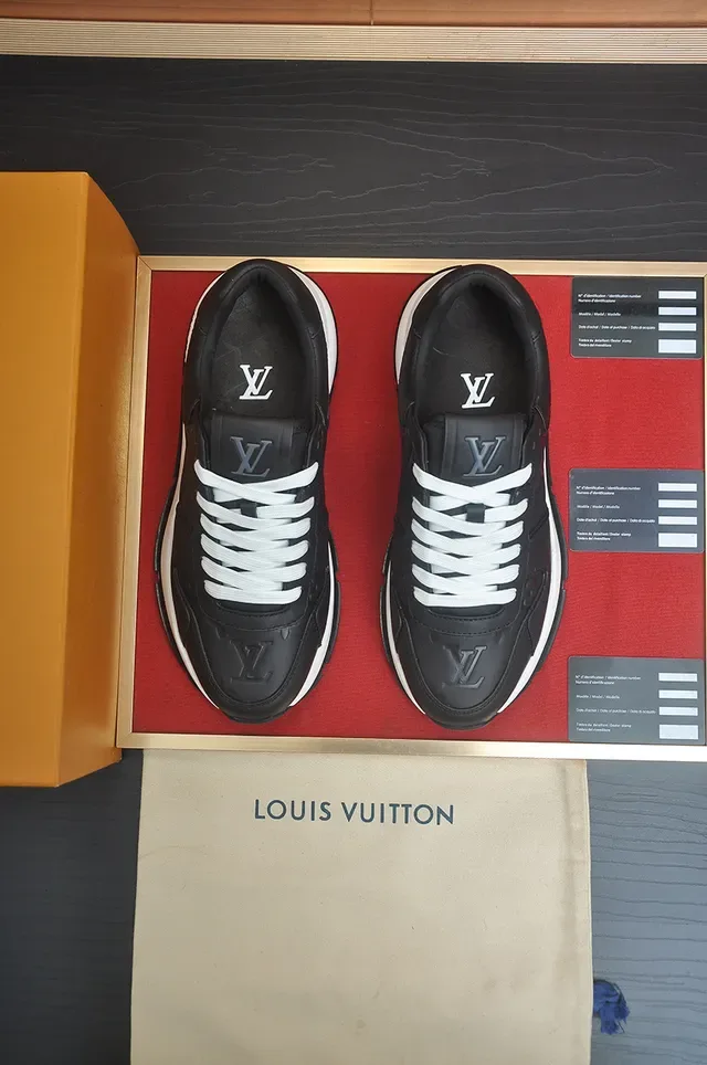 Louis Vuitton LV Trainer Black White Embossed Monogram Layered Leather Upper Lifestyle Sneakers 5