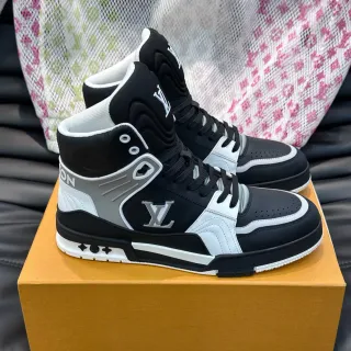 Louis Vuitton LV Trainer Black White High-Top Panelled Leather And Mesh Lifestyle Sneakers