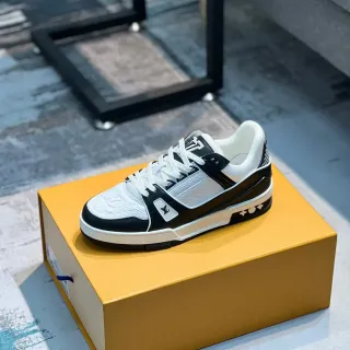 Louis Vuitton LV Trainer Black White Layered Leather Construction Embossed Monogram Lifestyle Sneakers