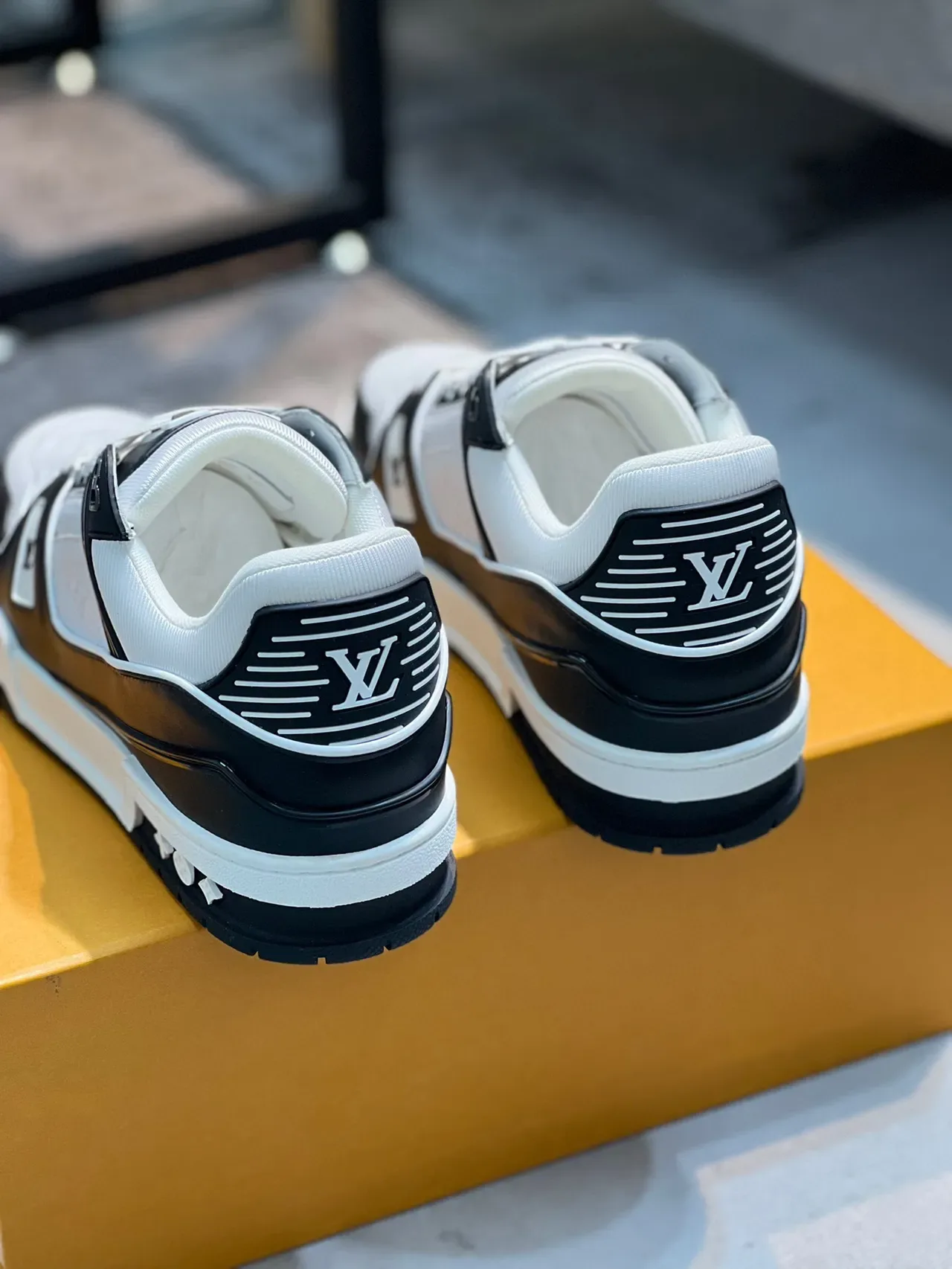 Louis Vuitton LV Trainer Black White Layered Leather Construction Embossed Monogram Lifestyle Sneakers 2