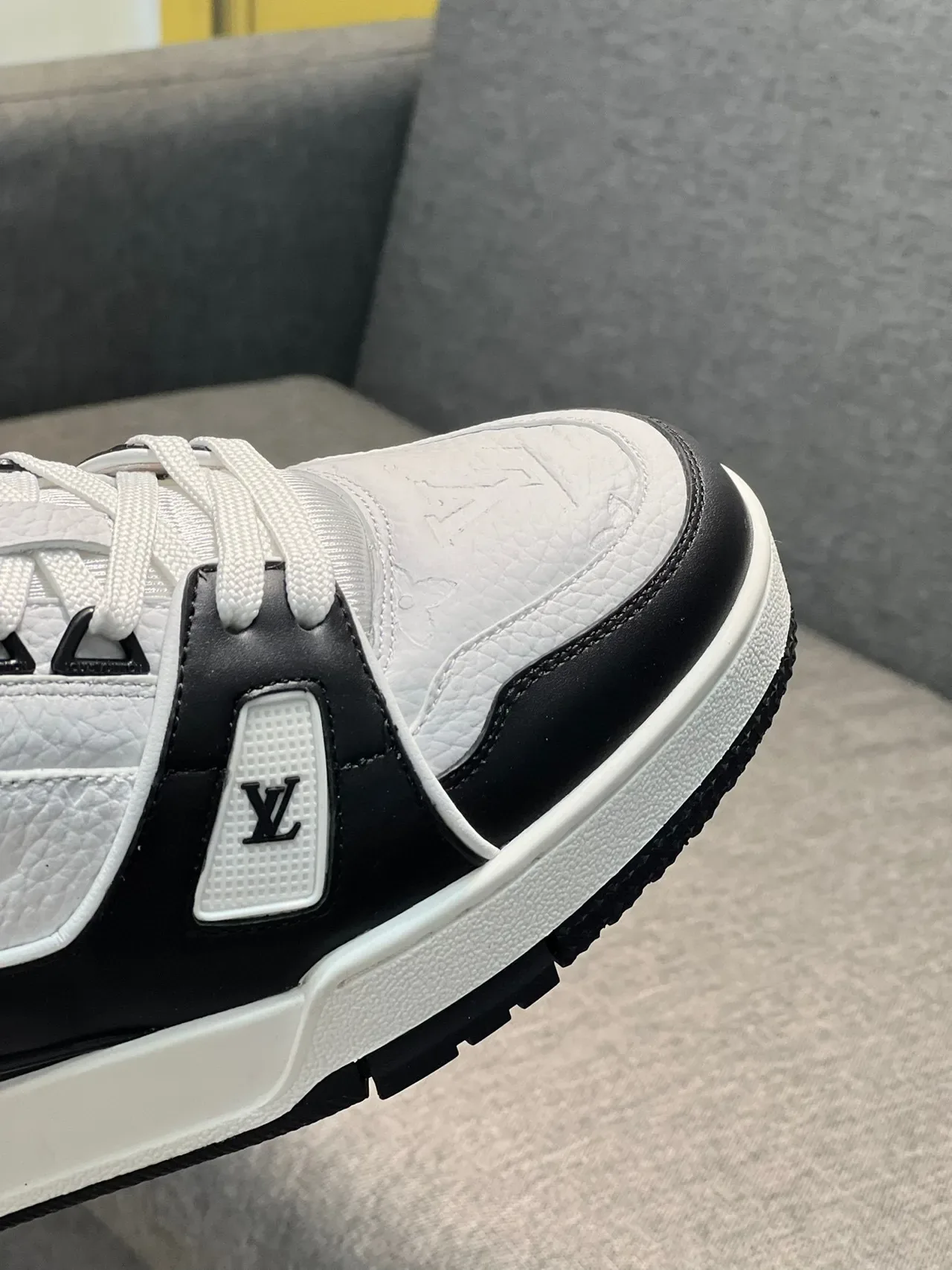 Louis Vuitton LV Trainer Black White Layered Leather Construction Embossed Monogram Lifestyle Sneakers 3