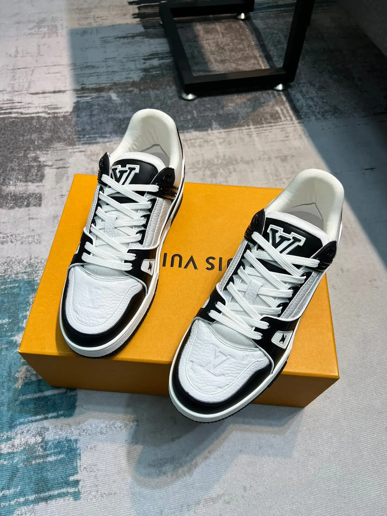 Louis Vuitton LV Trainer Black White Layered Leather Construction Embossed Monogram Lifestyle Sneakers 4