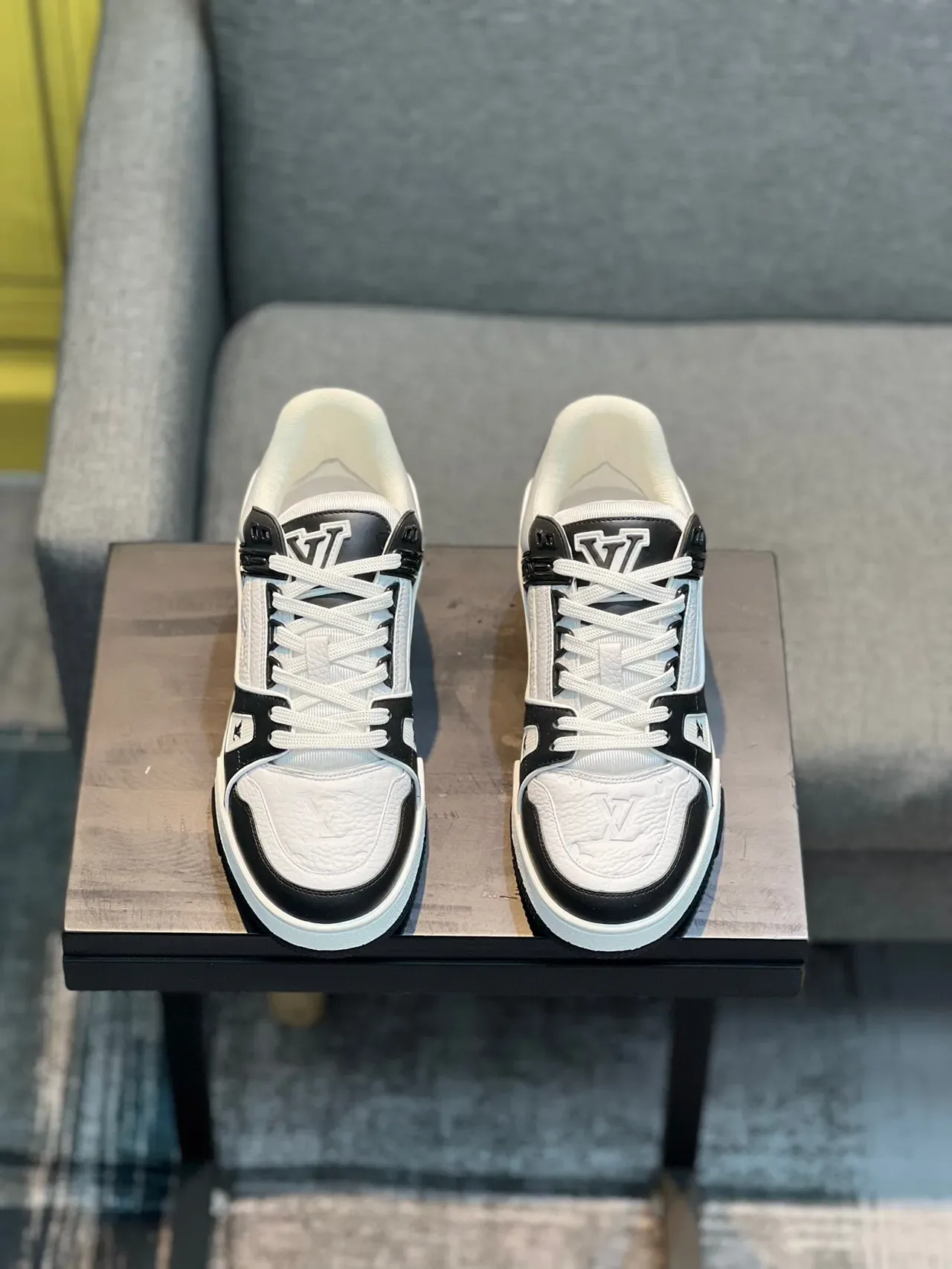 Louis Vuitton LV Trainer Black White Layered Leather Construction Embossed Monogram Lifestyle Sneakers 5