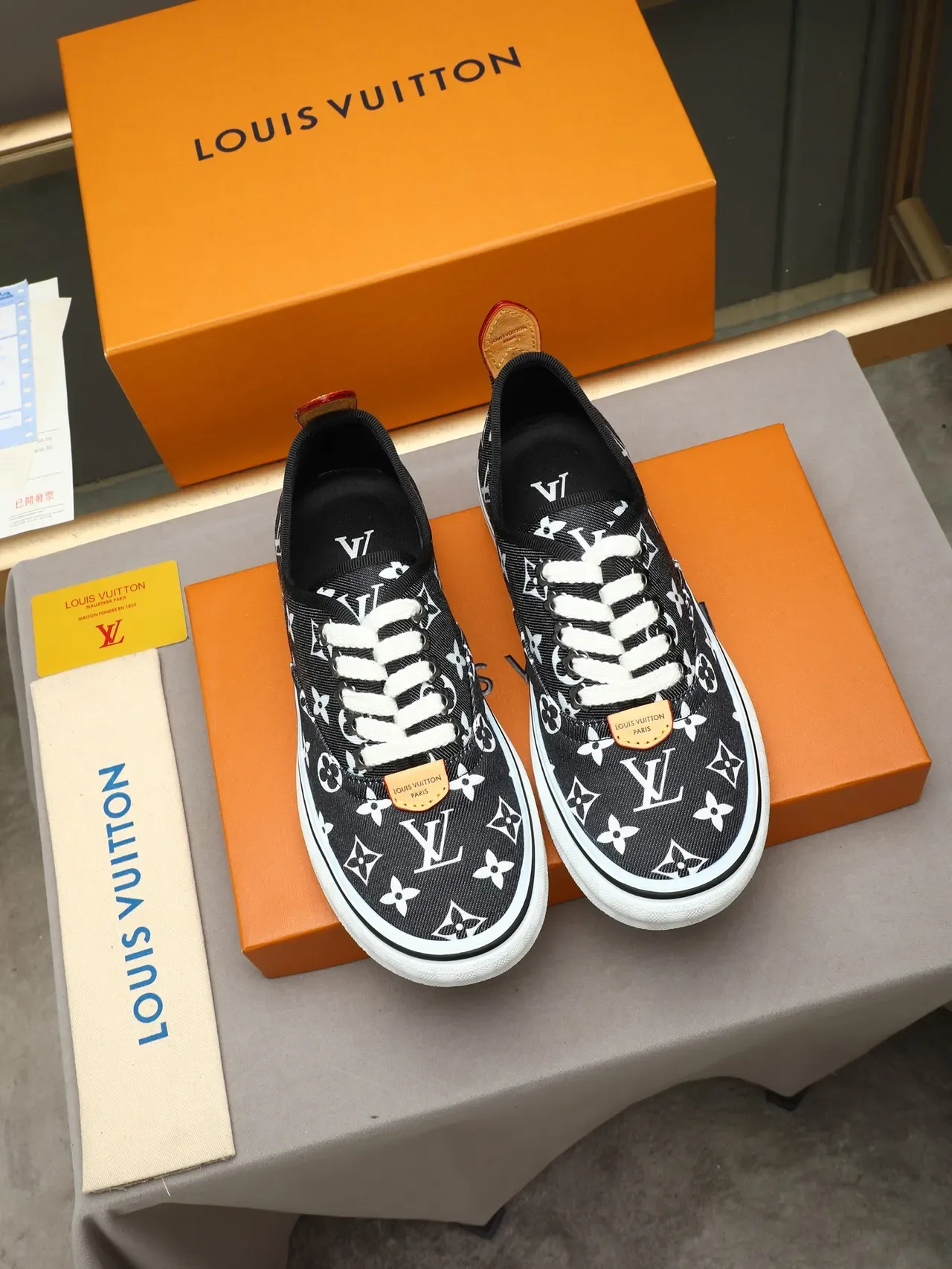 Louis Vuitton LV Trainer Black White Monogram Canvas Upper Rubber Sole Lifestyle Sneakers 2