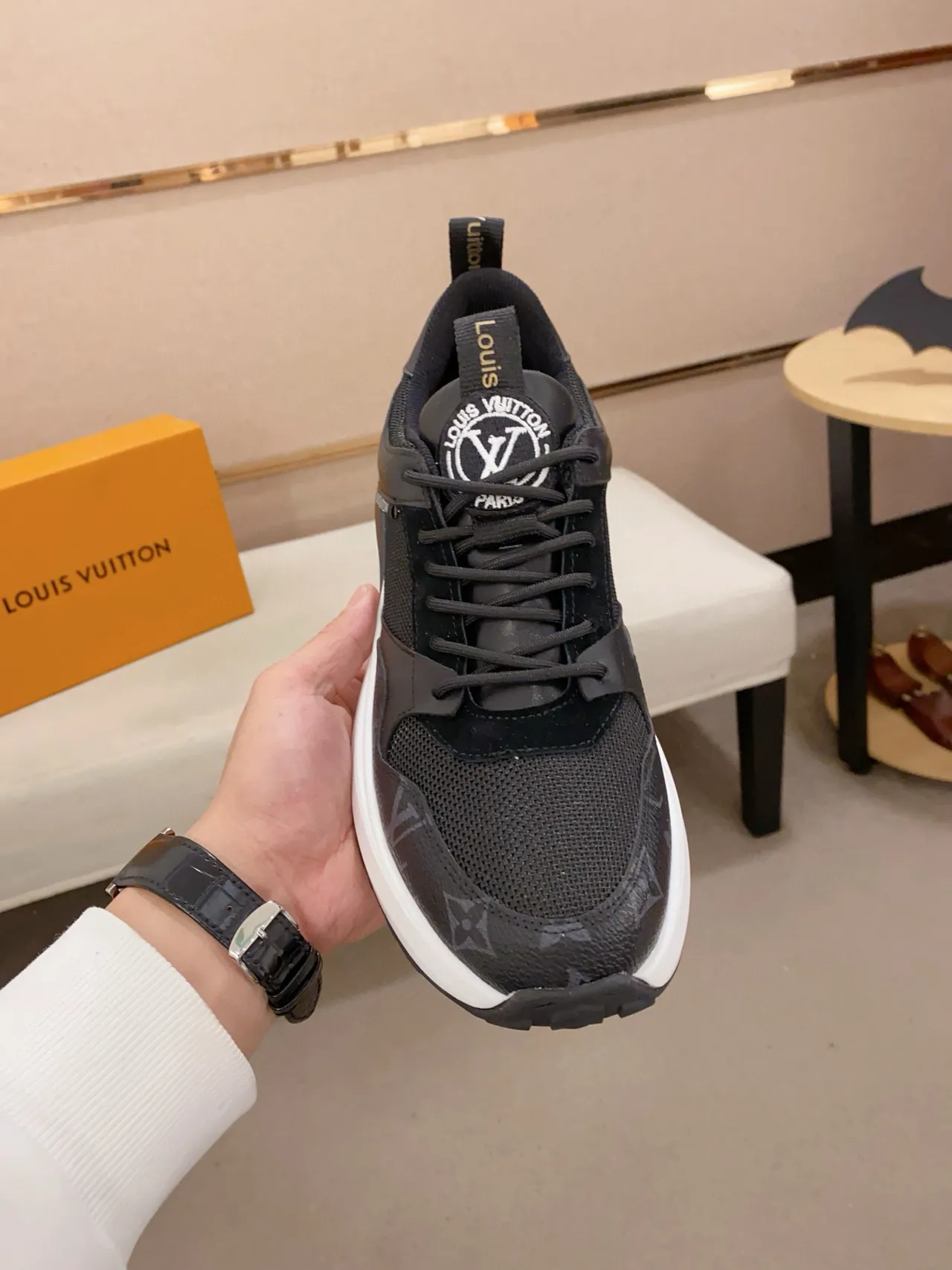 Louis Vuitton LV Trainer Black White Monogram-Print Mesh Leather Overlays Chunky Sneakers 2