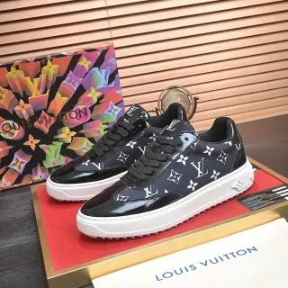 Louis Vuitton LV Trainer negro blanco Monogram-Printed Mesh Glossy Patent Toe Cap Lifestyle Sneakers