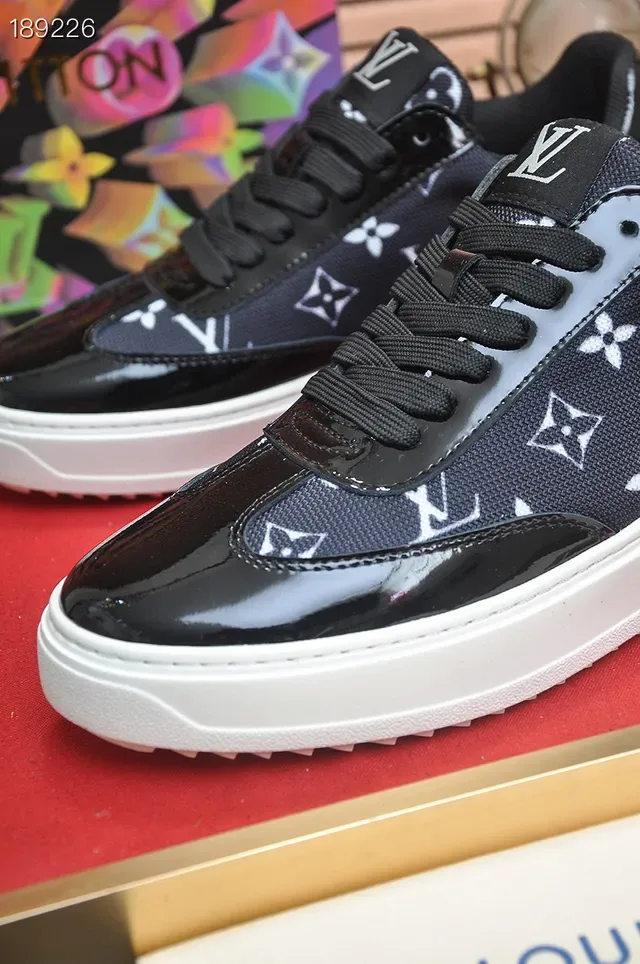Louis Vuitton LV Trainer Black White Monogram-Printed Mesh Glossy Patent Toe Cap Lifestyle Sneakers 4