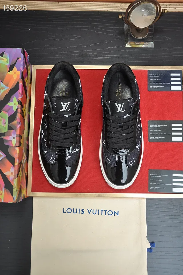 Louis Vuitton LV Trainer Black White Monogram-Printed Mesh Glossy Patent Toe Cap Lifestyle Sneakers 5