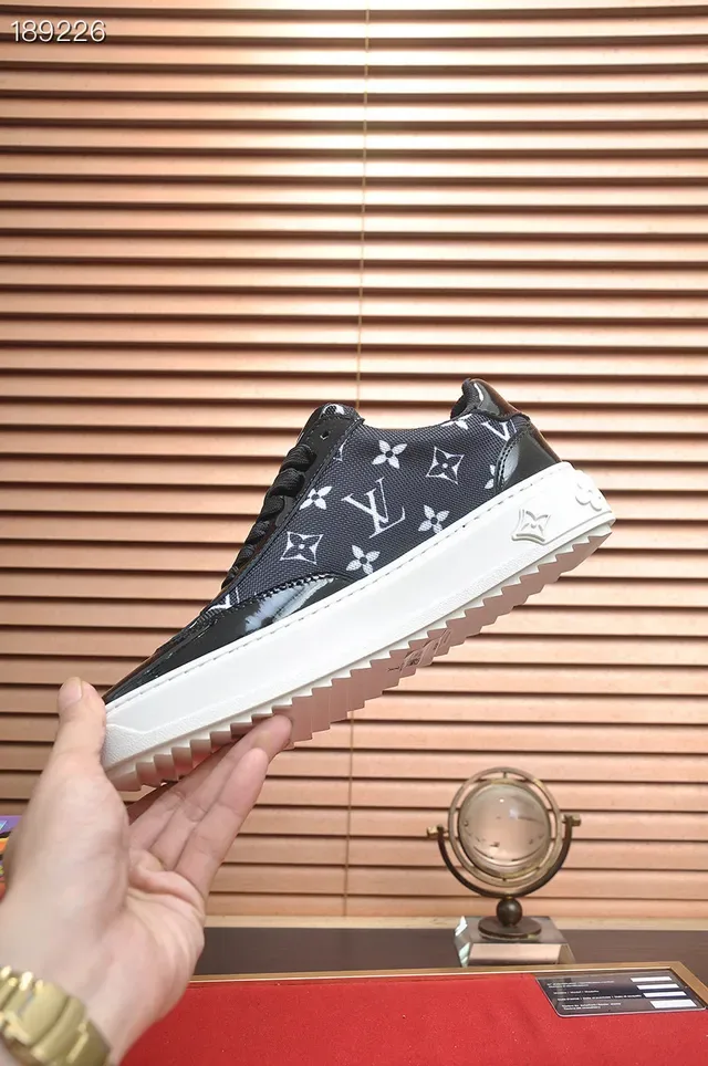 Louis Vuitton LV Trainer Black White Monogram-Printed Mesh Glossy Patent Toe Cap Lifestyle Sneakers 6