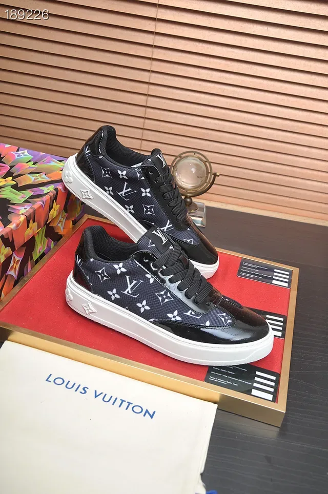 Louis Vuitton LV Trainer Black White Monogram-Printed Mesh Glossy Patent Toe Cap Lifestyle Sneakers 7