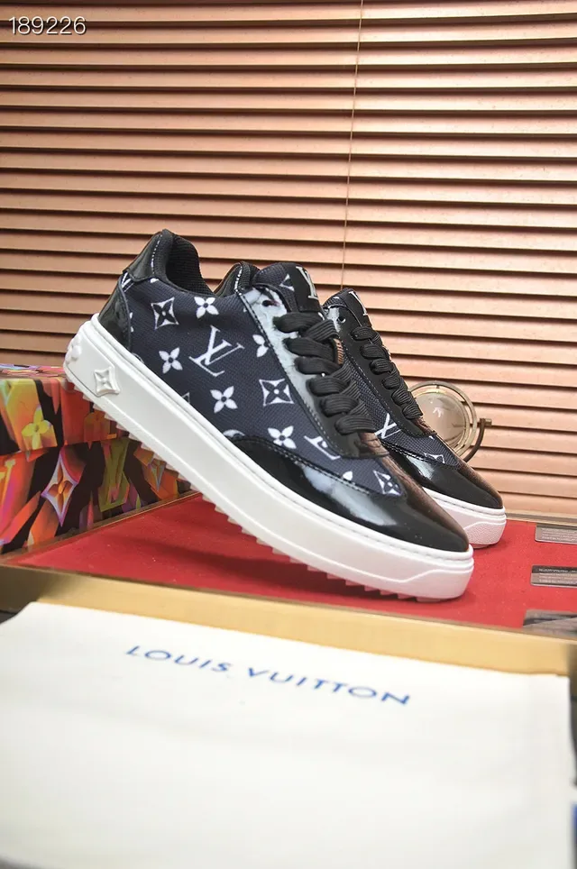 Louis Vuitton LV Trainer Black White Monogram-Printed Mesh Glossy Patent Toe Cap Lifestyle Sneakers 8