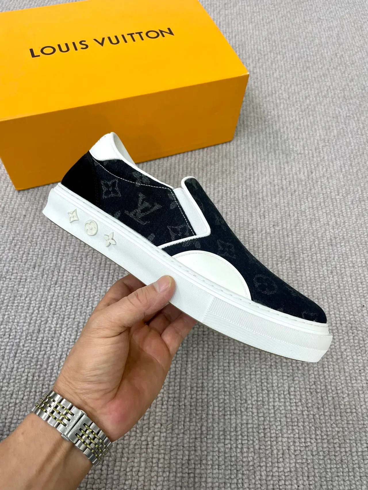 Louis Vuitton LV Trainer Black White Slip-On Monogram Canvas Lifestyle Sneakers 4